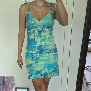 Vintage Blue Bodycon Mini Dress Spaghetti Strap